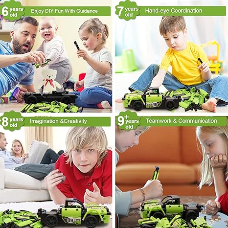 Toys for Kids with 2-in-1 Remote Control Racer Snap Together Engineering Kits Early Learning Racecar Building Blocks