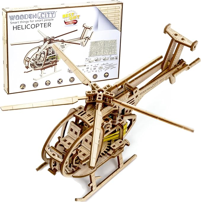 Helicopter 3D Wooden Puzzle – Wooden Model Kit for Adults