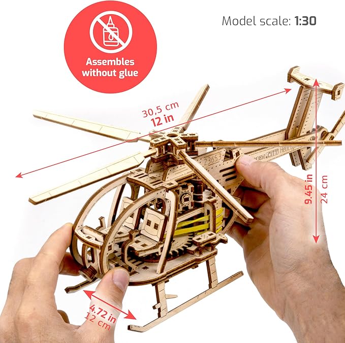 Helicopter 3D Wooden Puzzle – Wooden Model Kit for Adults