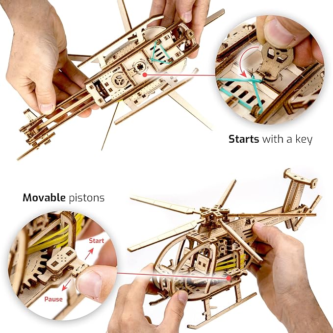 Helicopter 3D Wooden Puzzle – Wooden Model Kit for Adults