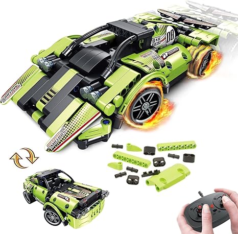 Toys for Kids with 2-in-1 Remote Control Racer Snap Together Engineering Kits Early Learning Racecar Building Blocks