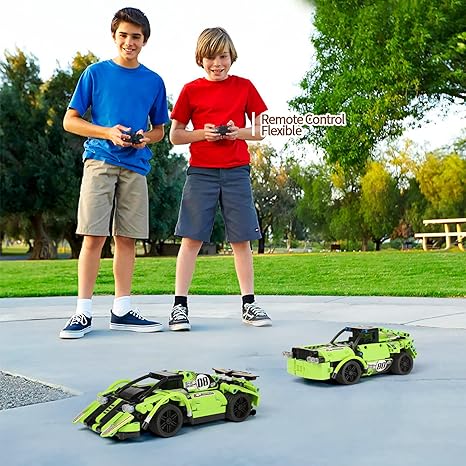 Toys for Kids with 2-in-1 Remote Control Racer Snap Together Engineering Kits Early Learning Racecar Building Blocks